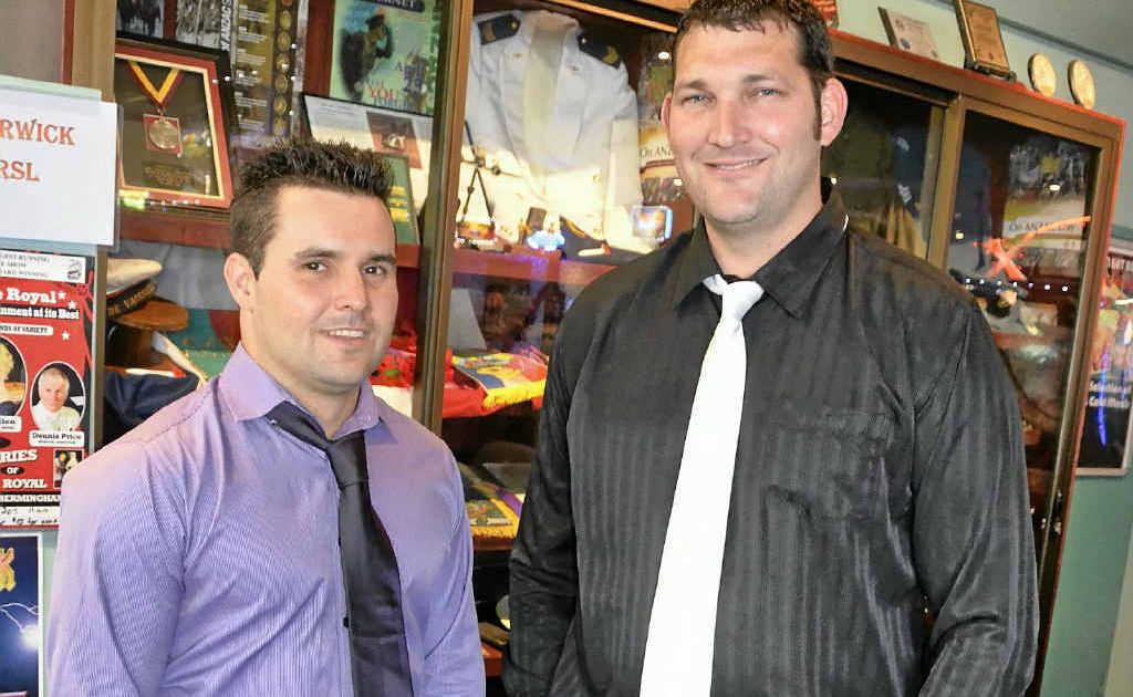 Returned soldiers Lance Corporal Mortarman Adrian Spry and Corporal Steve Domjahn caught up at the Warwick RSL with other returned servicemen and women before heading to Allman Park for Hope's Body Repairs Boxing Day Races.